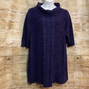 Lane Bryant Size 18 20 Sweater Tunic Variegated Purple Blue Cowl Neck 3/4 Sleeve